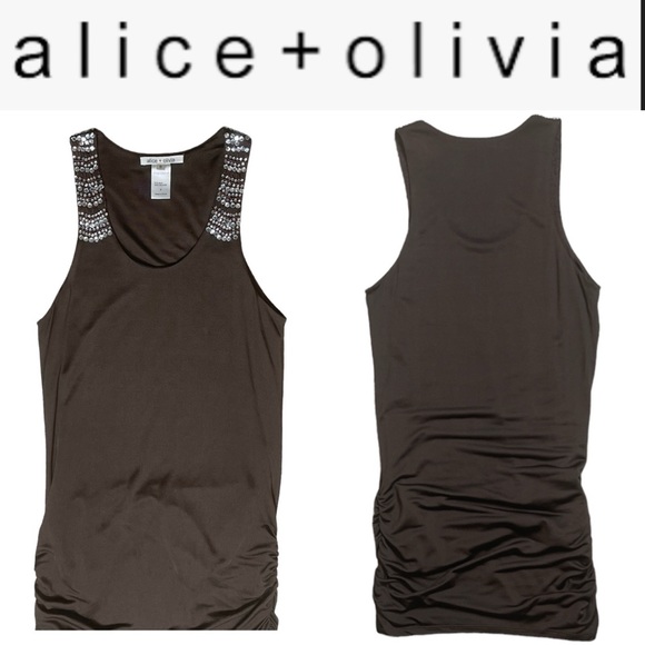 Alice + Olivia Tops - ALICE + OLIVIA SILK VISCOSE SLEEVELESS RHINESTONE ACCENT TANK TOP TUNIC